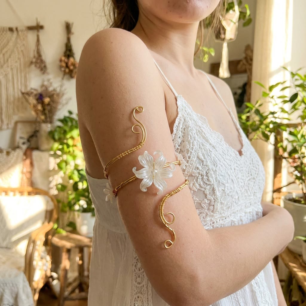 Bracciale con boccioli di perle e fiori eterei e spirali artistiche - Stile n. 11 - image 20