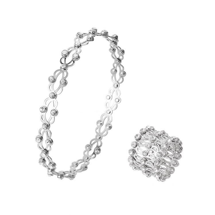 Anello magico convertibile con strass e bracciale pieghevole - Argento e bianco - image 4