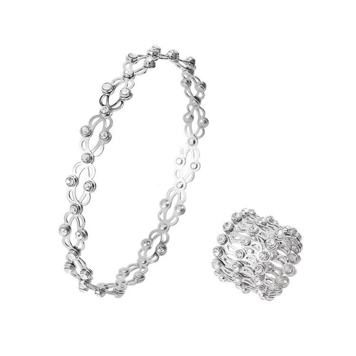 Anello magico convertibile con strass e bracciale pieghevole - Argento e bianco - image 4