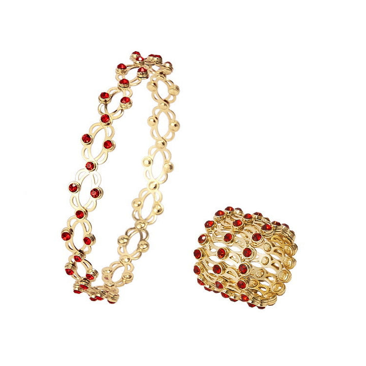 Anello magico convertibile con strass e bracciale pieghevole - Oro e rosso - image 0