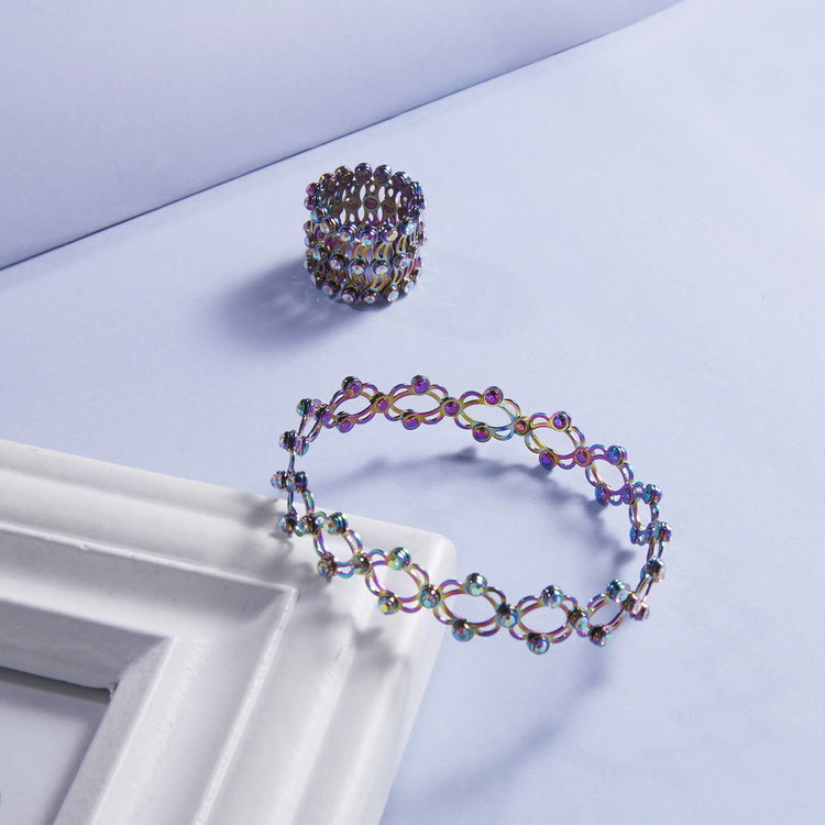 Anello magico convertibile con strass e bracciale pieghevole - image 8
