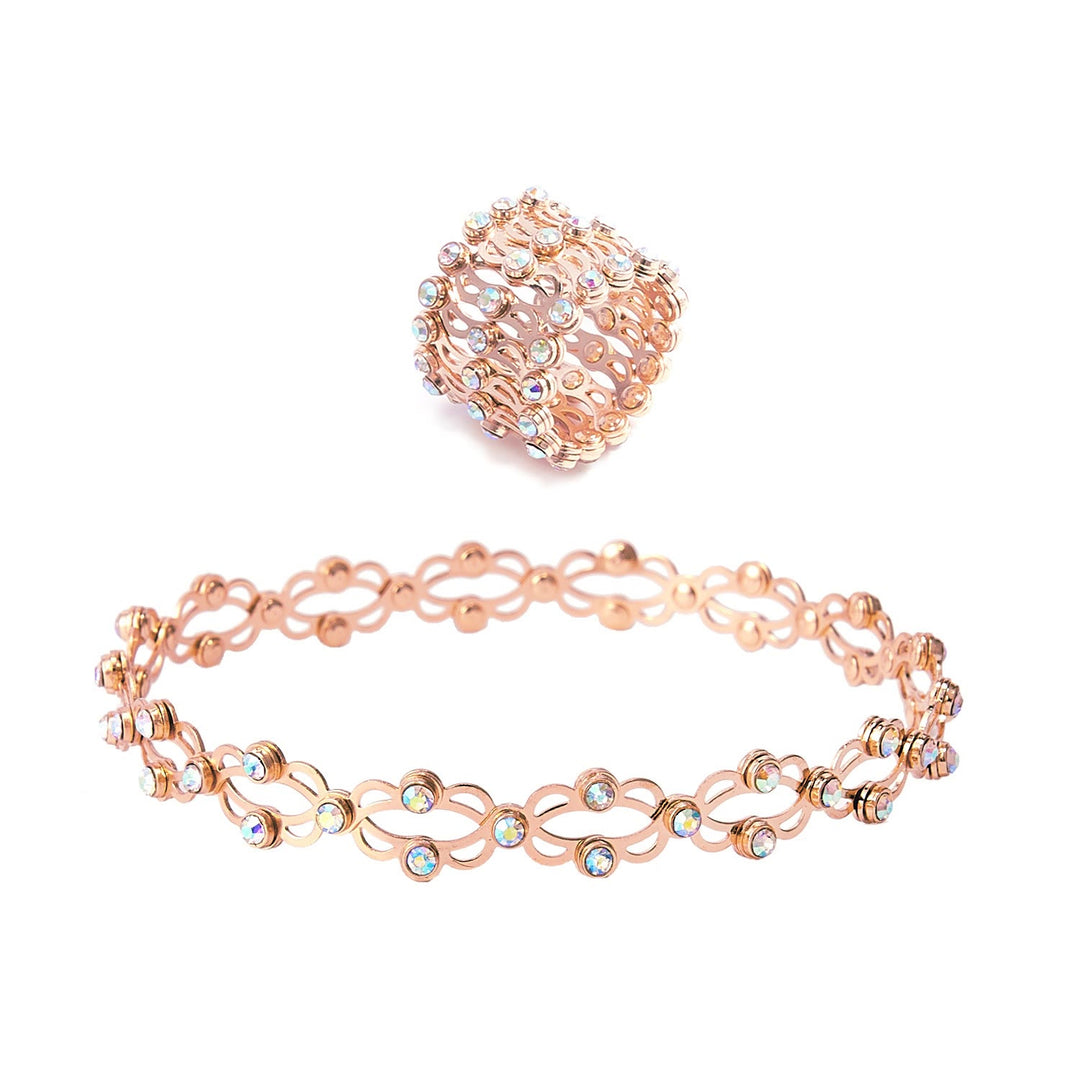 Anello magico convertibile con strass e bracciale pieghevole - Oro rosa - image 12
