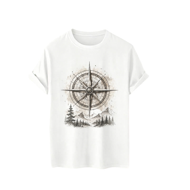 T-shirt western vintage con grafica di bussola di montagna ad acquerello - image 4