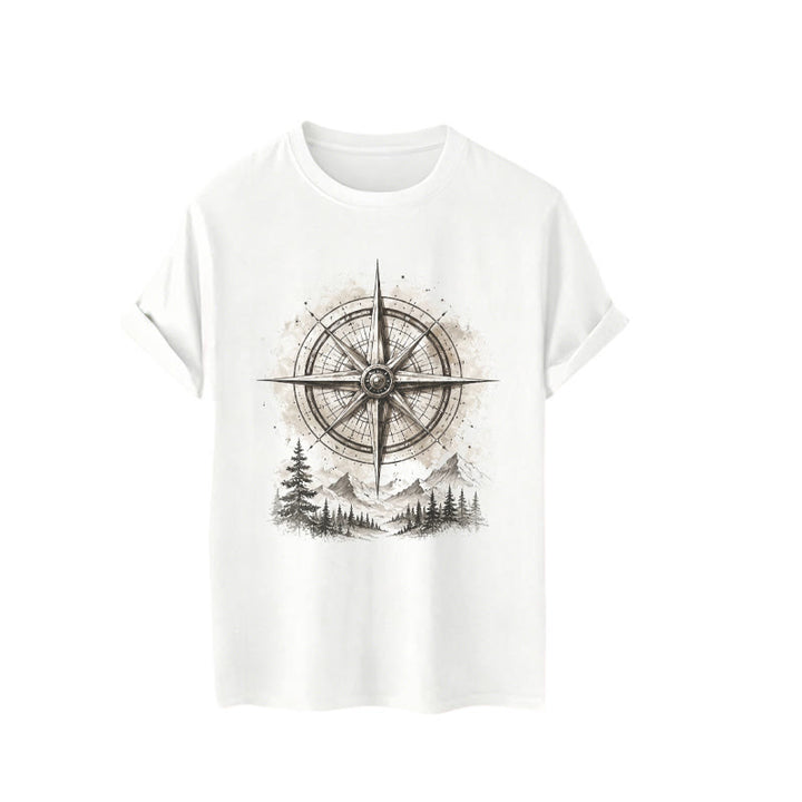 T-shirt western vintage con grafica di bussola di montagna ad acquerello - image 4