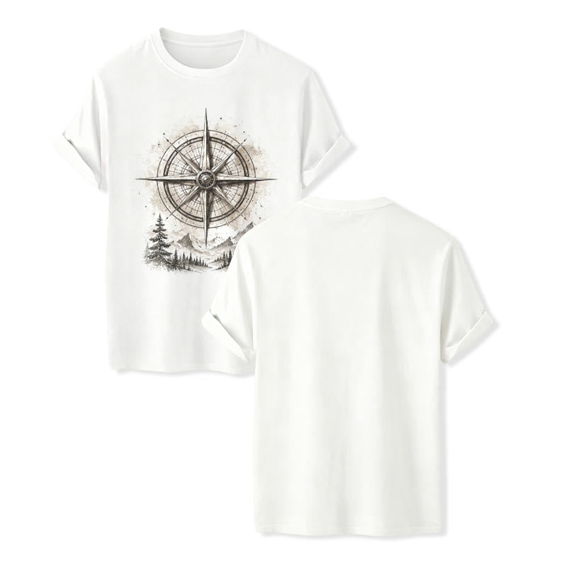 T-shirt western vintage con grafica di bussola di montagna ad acquerello - Bianco - 2XL - image 5