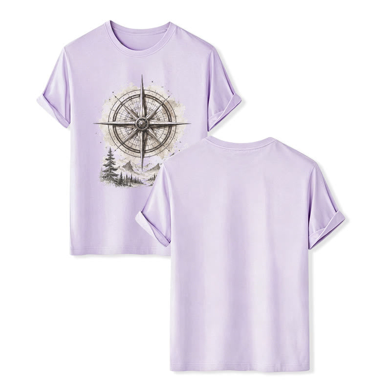 T-shirt western vintage con grafica di bussola di montagna ad acquerello - Viola - 2XL - image 11