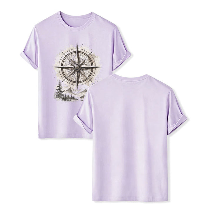 T-shirt western vintage con grafica di bussola di montagna ad acquerello - Viola - 2XL - image 11