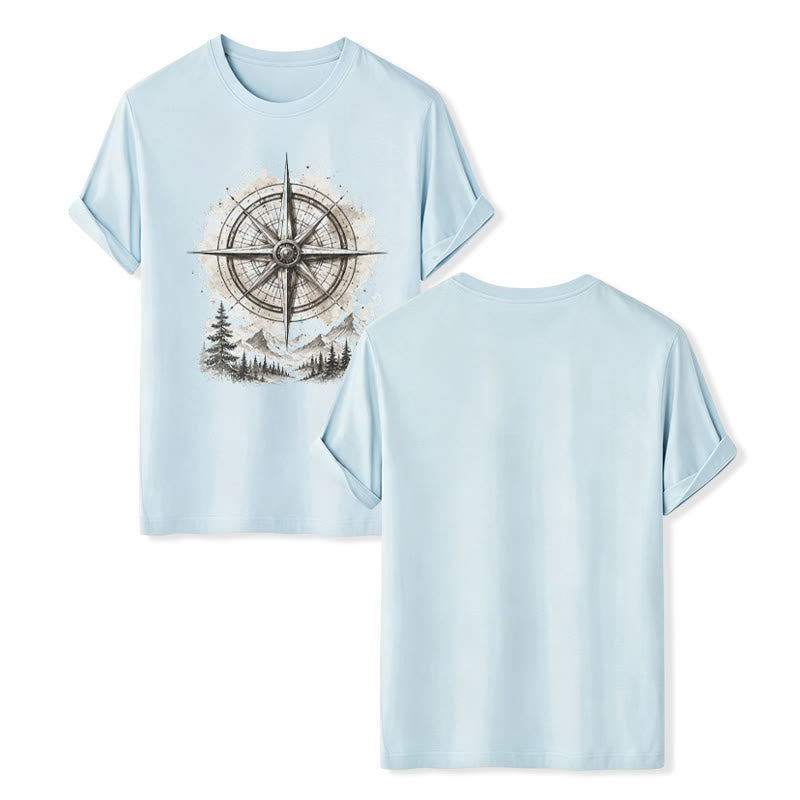 T-shirt western vintage con grafica di bussola di montagna ad acquerello - Blu - 2XL - image 9