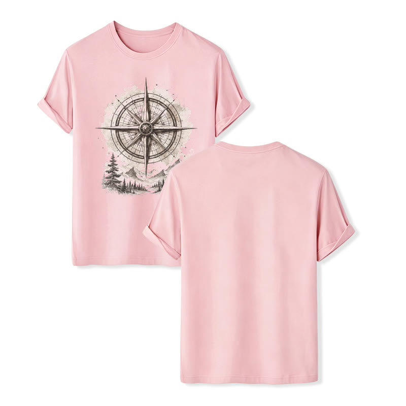 T-shirt western vintage con grafica di bussola di montagna ad acquerello - Rosa - 2XL - image 7