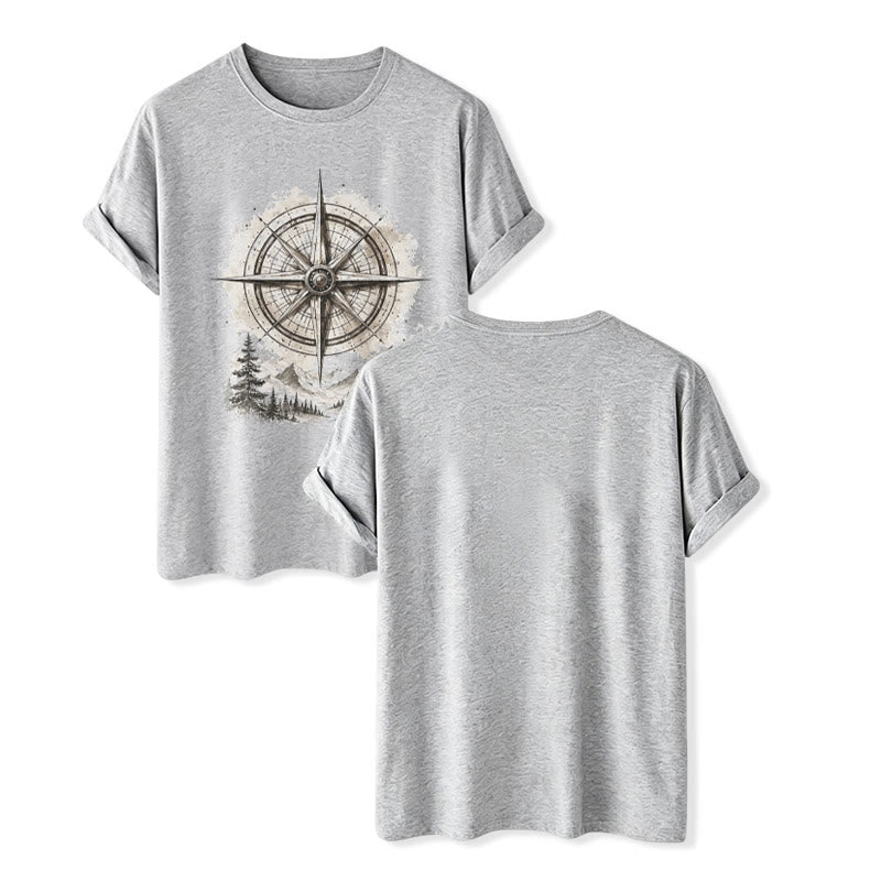 T-shirt western vintage con grafica di bussola di montagna ad acquerello - Grigio - 2XL - image 8