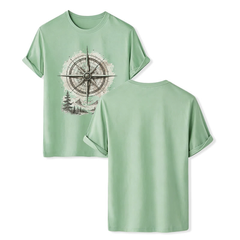 T-shirt western vintage con grafica di bussola di montagna ad acquerello - Verde - 2XL - image 10