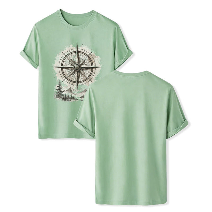 T-shirt western vintage con grafica di bussola di montagna ad acquerello - Verde - 2XL - image 10