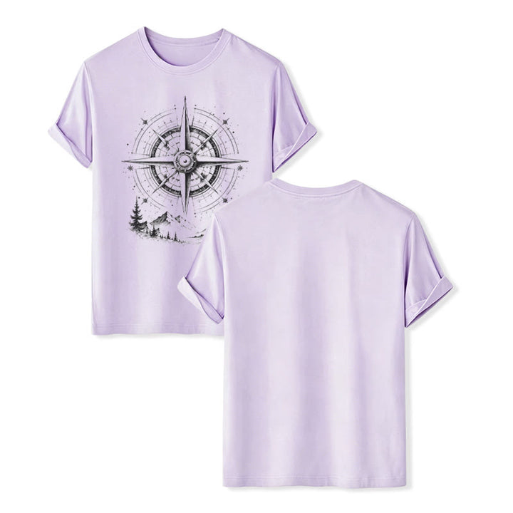 T-shirt western con grafica di bussola di montagna disegnata a mano con inchiostro nero. - Viola - 2XL - image 11