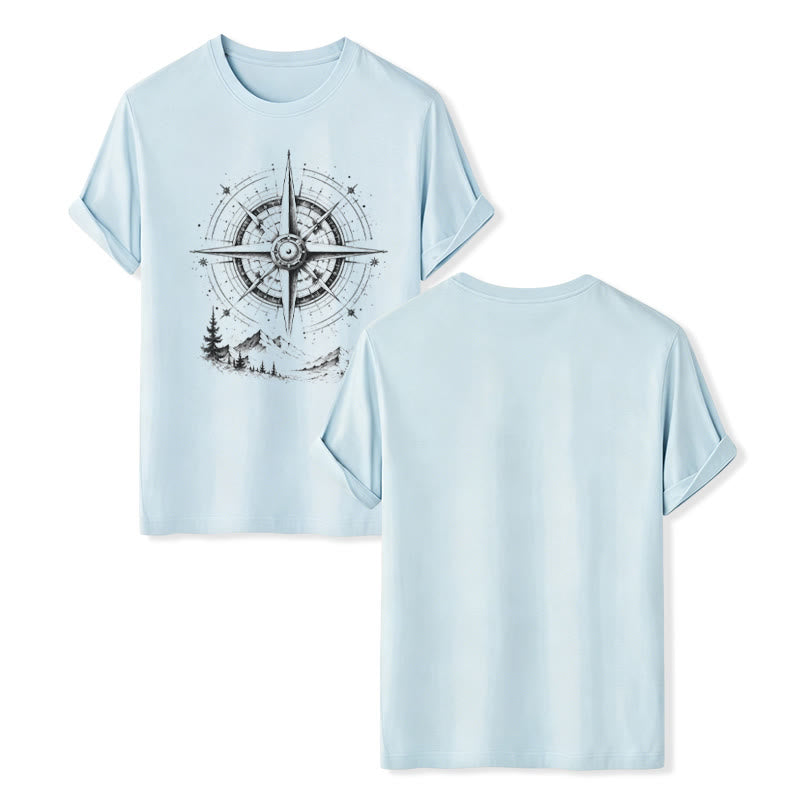 T-shirt western con grafica di bussola di montagna disegnata a mano con inchiostro nero. - Blu - 2XL - image 9