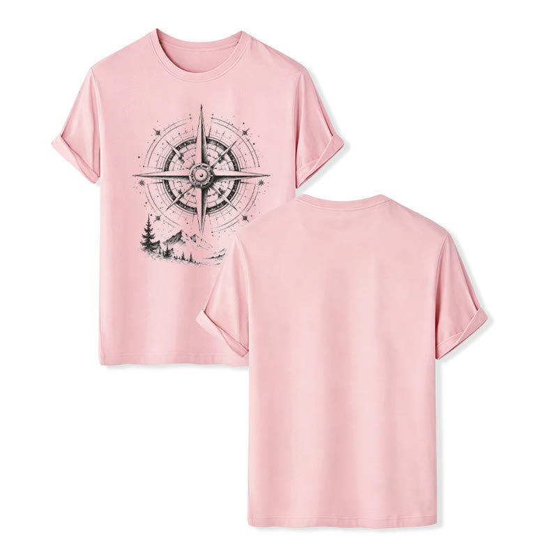 T-shirt western con grafica di bussola di montagna disegnata a mano con inchiostro nero. - Rosa - 2XL - image 7