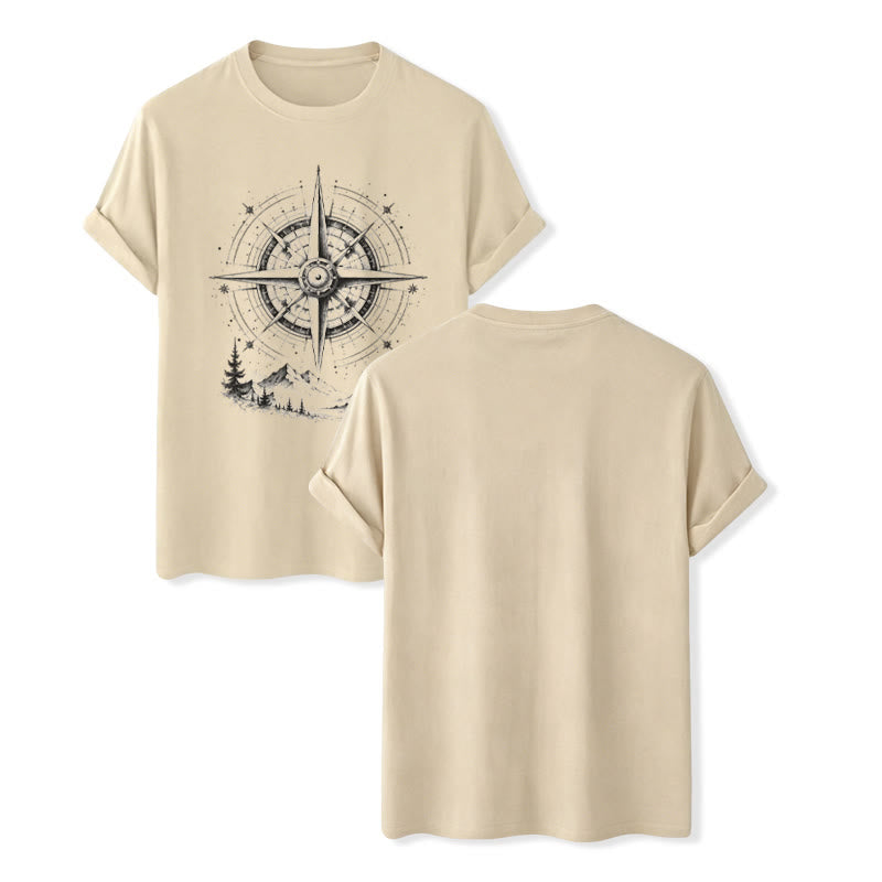 T-shirt western con grafica di bussola di montagna disegnata a mano con inchiostro nero. - Beige - 2XL - image 6