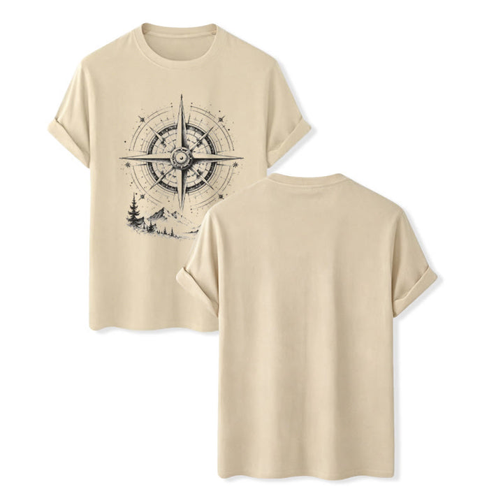 T-shirt western con grafica di bussola di montagna disegnata a mano con inchiostro nero. - Beige - 2XL - image 6