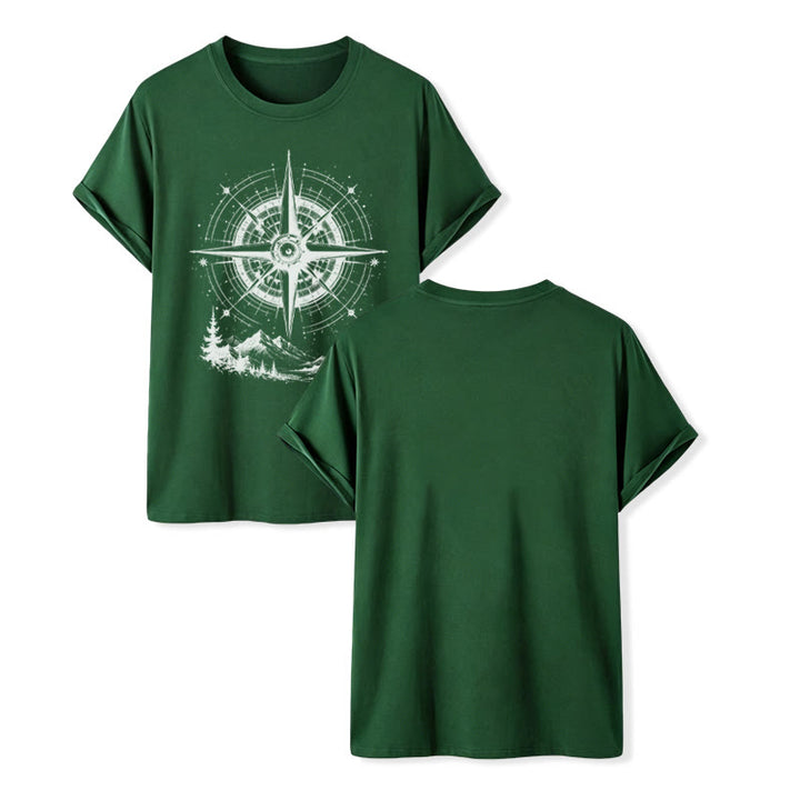 T-shirt western con grafica di bussola di montagna disegnata a mano con inchiostro nero. - Verde scuro - 2XL - image 13