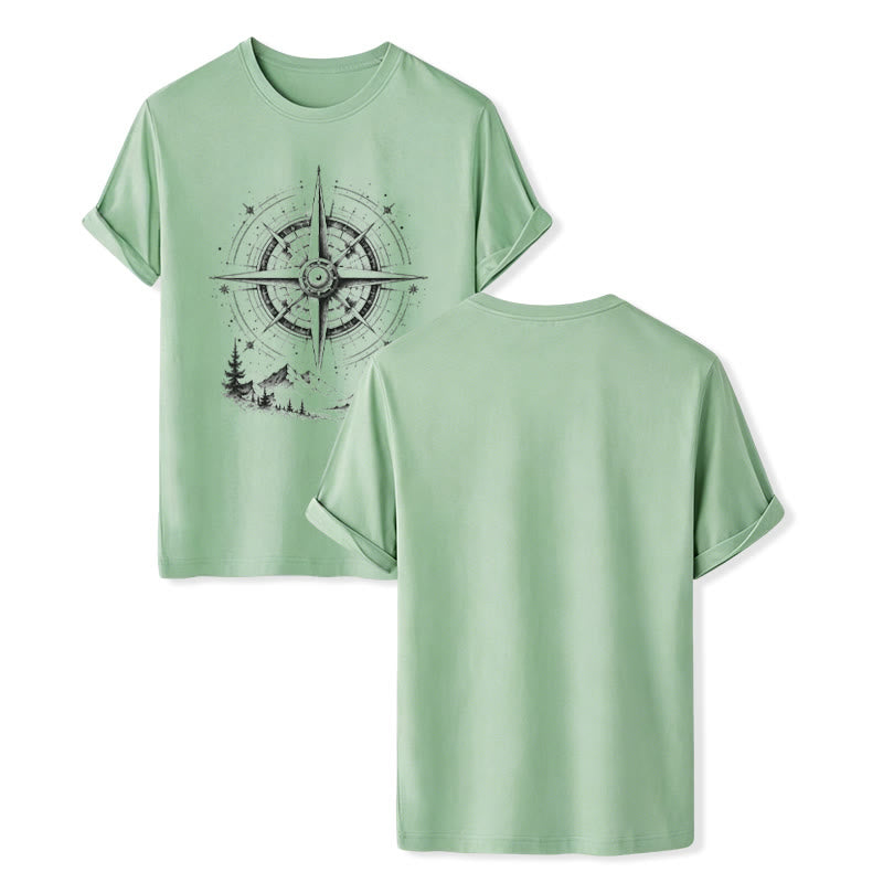 T-shirt western con grafica di bussola di montagna disegnata a mano con inchiostro nero. - Verde - 2XL - image 10