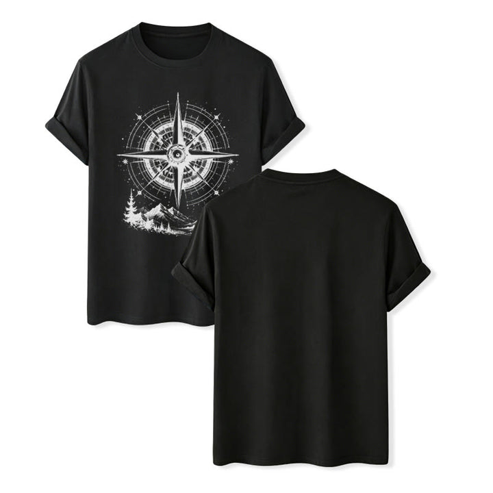 T-shirt western con grafica di bussola di montagna disegnata a mano con inchiostro nero. - Nero - 2XL - image 12