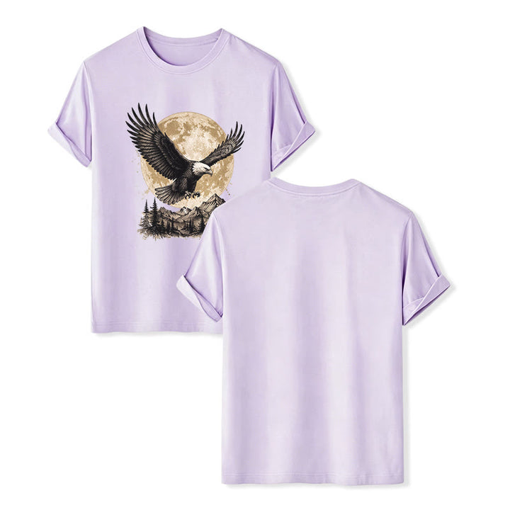 T-shirt western vintage con grafica di aquila calva, luna piena e montagna. - Viola - 2XL - image 11