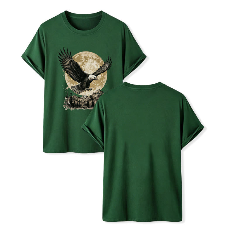 T-shirt western vintage con grafica di aquila calva, luna piena e montagna. - Verde scuro - 2XL - image 13