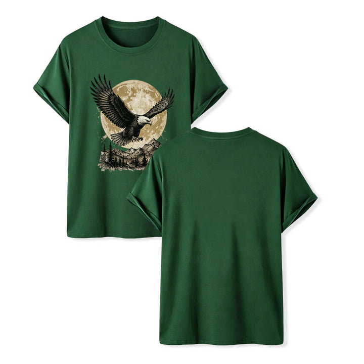 T-shirt western vintage con grafica di aquila calva, luna piena e montagna. - Verde scuro - 2XL - image 13