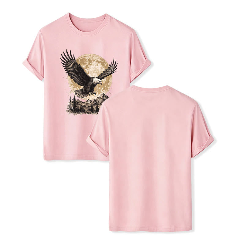 T-shirt western vintage con grafica di aquila calva, luna piena e montagna. - Rosa - 2XL - image 7