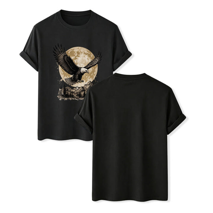 T-shirt western vintage con grafica di aquila calva, luna piena e montagna. - Nero - 2XL - image 12