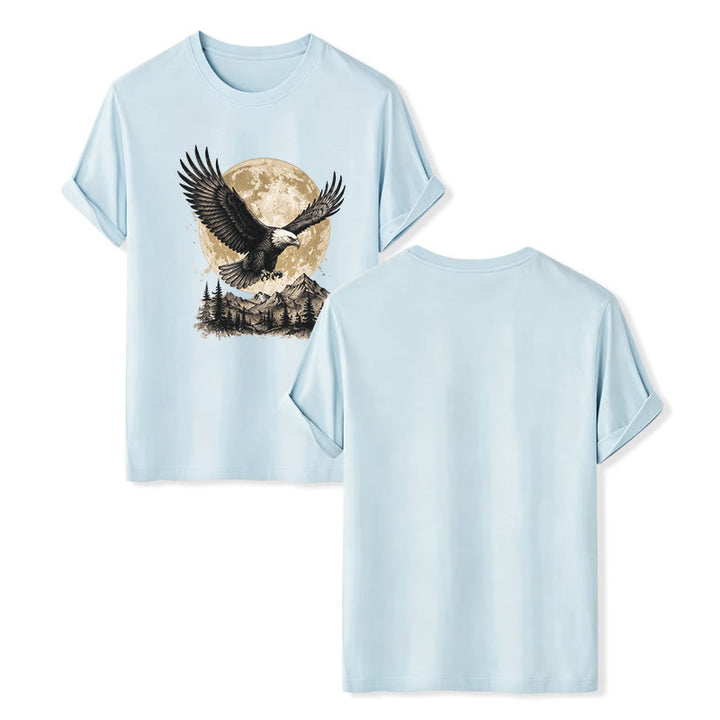 T-shirt western vintage con grafica di aquila calva, luna piena e montagna. - Blu - 2XL - image 9