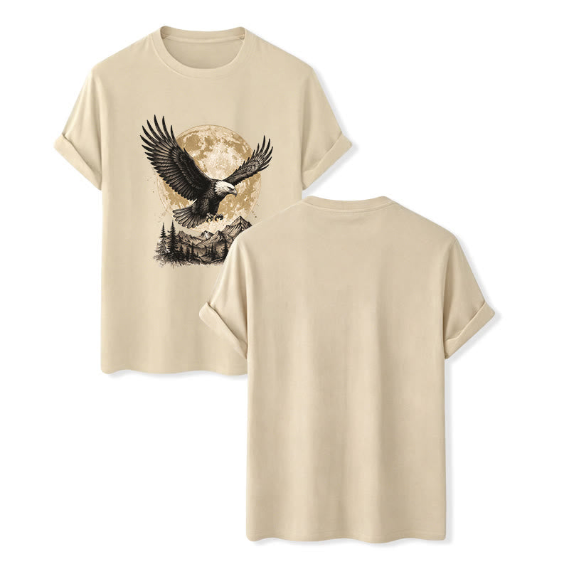 T-shirt western vintage con grafica di aquila calva, luna piena e montagna. - Beige - 2XL - image 6