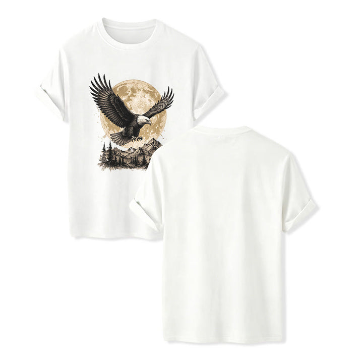 T-shirt western vintage con grafica di aquila calva, luna piena e montagna. - Bianco - 2XL - image 5