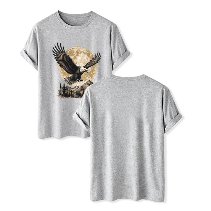 T-shirt western vintage con grafica di aquila calva, luna piena e montagna. - Grigio - 2XL - image 8