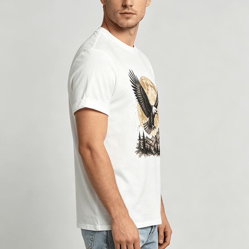 T-shirt western vintage con grafica di aquila calva, luna piena e montagna. - image 2
