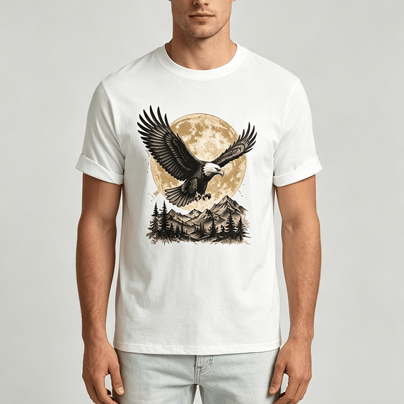 T-shirt western vintage con grafica di aquila calva, luna piena e montagna. - image 1