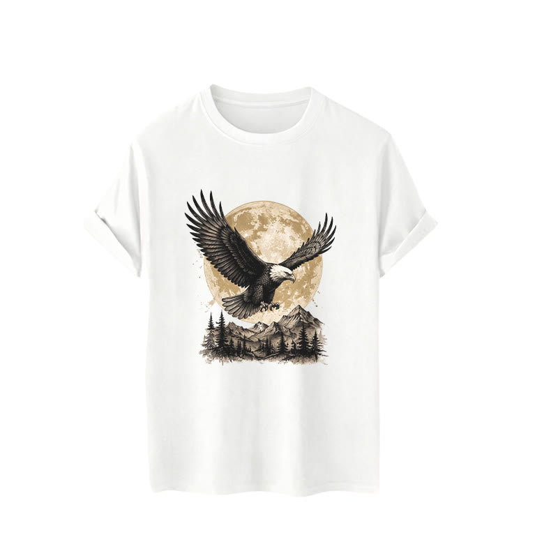 T-shirt western vintage con grafica di aquila calva, luna piena e montagna. - image 4