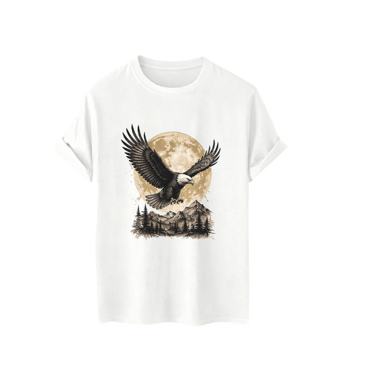 T-shirt western vintage con grafica di aquila calva, luna piena e montagna. - image 4