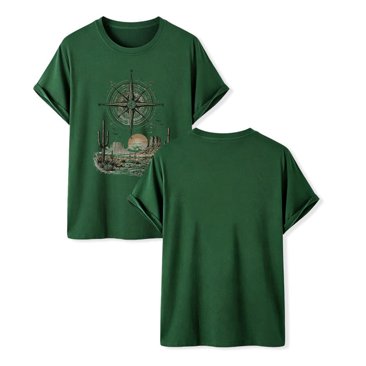 Maglietta con stampa grafica di bussola e cactus del deserto occidentale - Verde scuro - 2XL - image 13