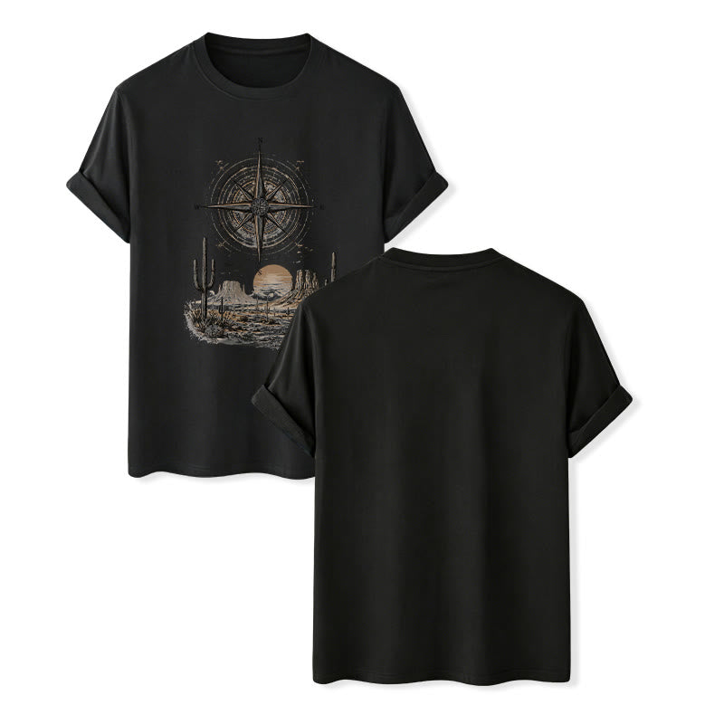 Maglietta con stampa grafica di bussola e cactus del deserto occidentale - Nero - 2XL - image 12