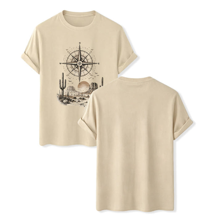 Maglietta con stampa grafica di bussola e cactus del deserto occidentale - Beige - 2XL - image 6