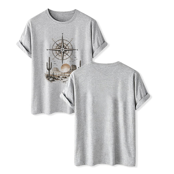 Maglietta con stampa grafica di bussola e cactus del deserto occidentale - Grigio - 2XL - image 8