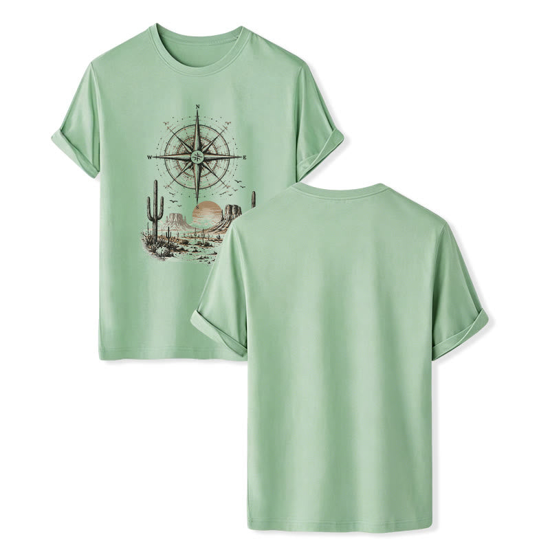 Maglietta con stampa grafica di bussola e cactus del deserto occidentale - Verde - 2XL - image 10