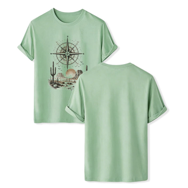 Maglietta con stampa grafica di bussola e cactus del deserto occidentale - Verde - 2XL - image 10