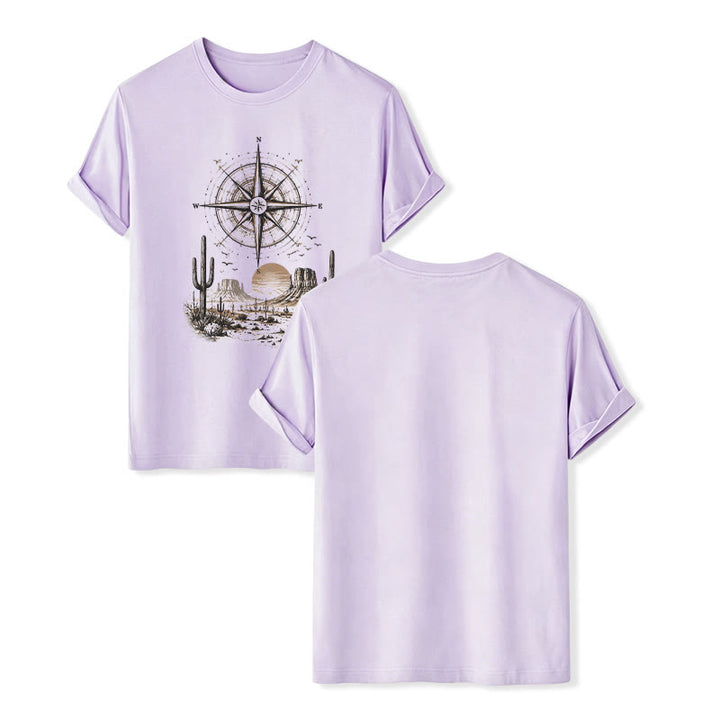 Maglietta con stampa grafica di bussola e cactus del deserto occidentale - Viola - 2XL - image 11