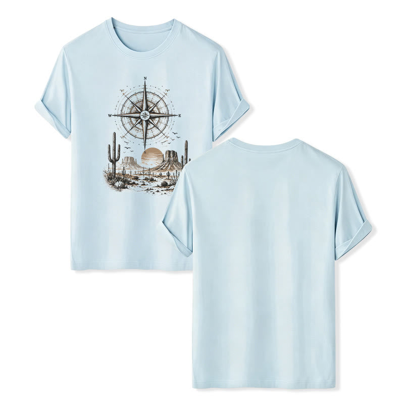 Maglietta con stampa grafica di bussola e cactus del deserto occidentale - Blu - 2XL - image 9