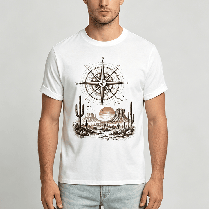 Maglietta con stampa grafica di bussola e cactus del deserto occidentale - image 1