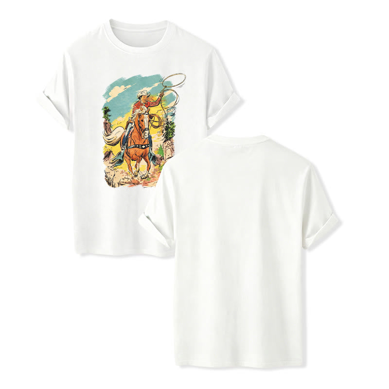 Maglietta vintage con stampa grafica western da cowboy con lazo - Bianco - 2XL - image 5
