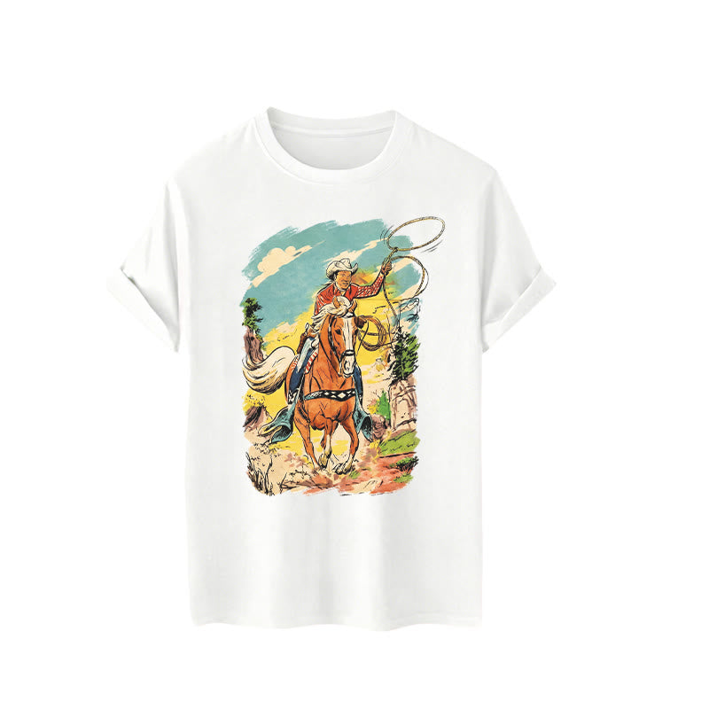Maglietta vintage con stampa grafica western da cowboy con lazo - image 4