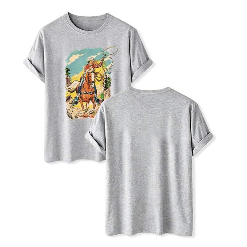 Maglietta vintage con stampa grafica western da cowboy con lazo - Grigio - 2XL - image 8