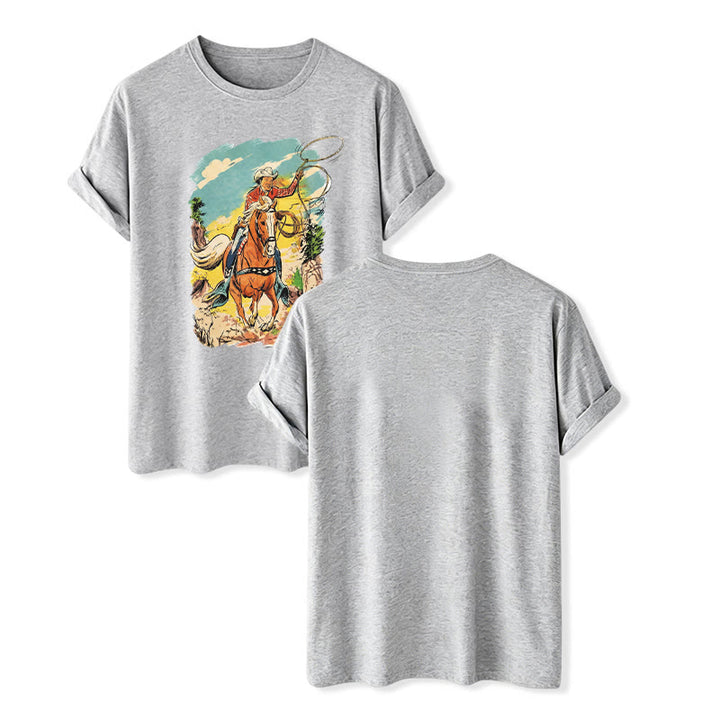 Maglietta vintage con stampa grafica western da cowboy con lazo - Grigio - 2XL - image 8